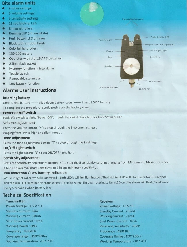 LED Electrónico Pesca Carpa 4+1 Alarma Mordedura + Mordedura Wobbler con Estuche Indicador Foto 4 de 4