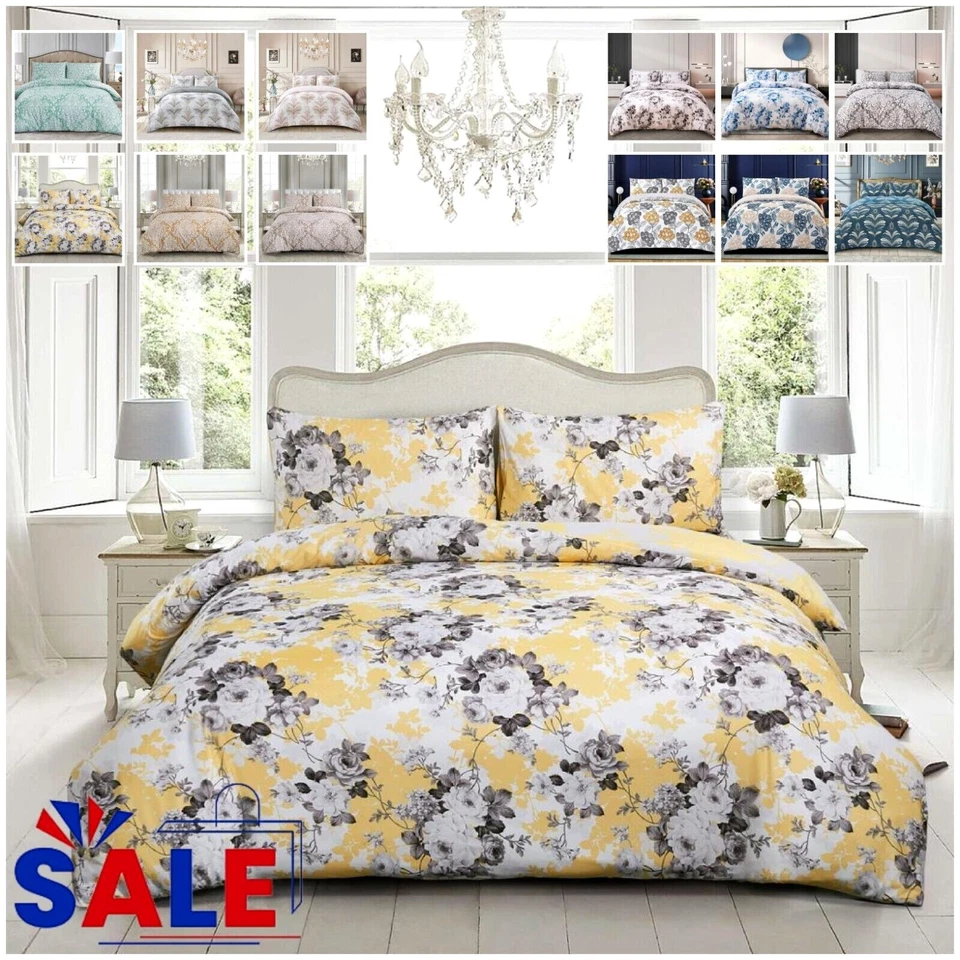 100%COTTON FLORAL DUVET BEDDING SET PRINTED QUILT COVER DOUBLE KING W PILLOWCAES