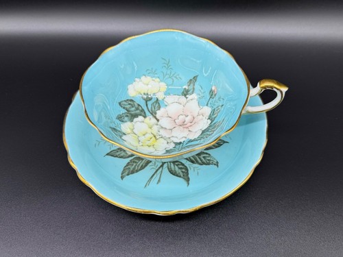 Paragon Turquoise Rose Tea Cup Saucer Set Bone China England - Picture 3 of 7