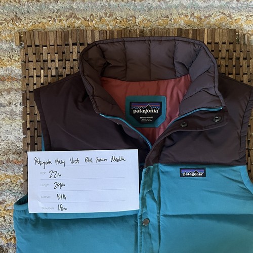 Patagonia Bivy Puffer Vest Full Zip Goose Down Khaki Blue Brown Men’s Medium M - Picture 3 of 3