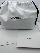 2 Chanel Drawstring White Cotton Pouch  Envelope  Note Card Travel Cosmetic