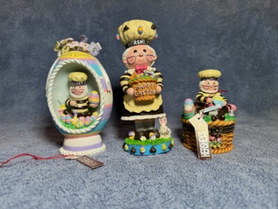 Hershey's Chocolate Figurines Set of 3 EASTER chef elf diorama rabbit egg box