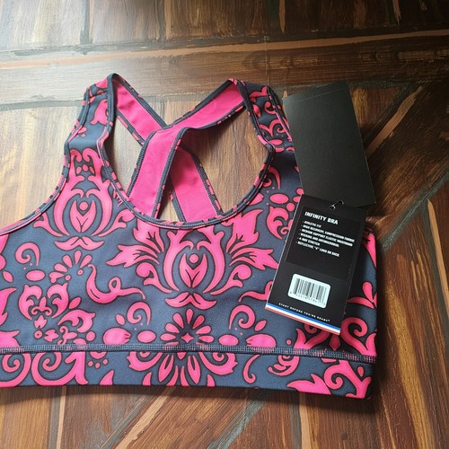 Sujetador deportivo Fourlaps 4 vueltas Infinity papel tapiz de terciopelo talla pequeña rosa y azul marino nuevo con etiquetas - Imagen 3 de 8