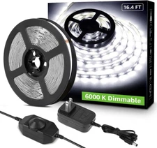 LED Strip Light White, 16.4Ft Dimmable Vanity Lights, 6000K Super Bright LED Tap