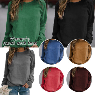 Loose Womens Ladies Solid Long Sleeve T-Shirt Pullover Blouse Jumper Tops S-5XL