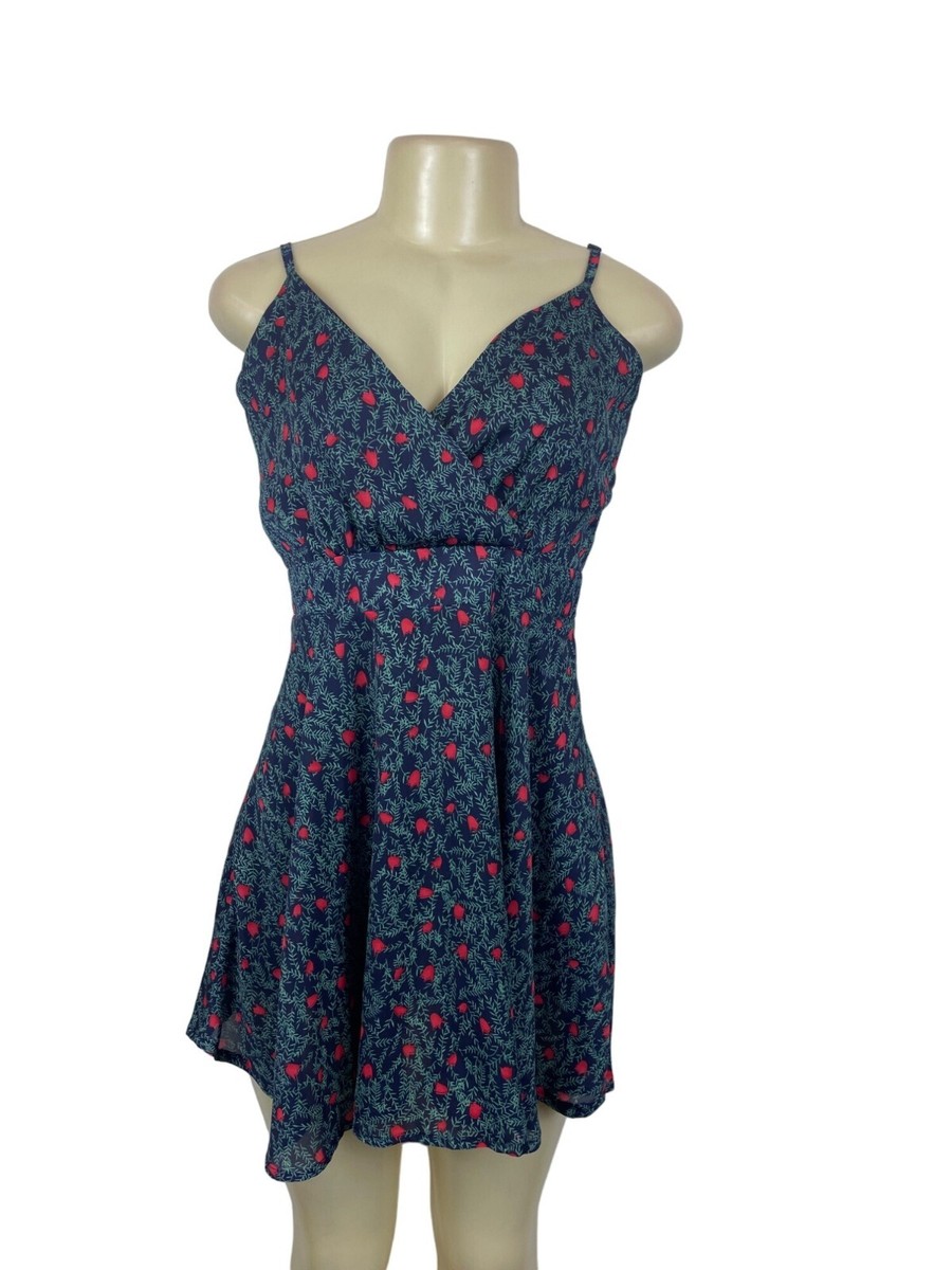 Floral Spaghetti Strap Dress With V-Neck & Fit-And-Flare Design For Women  Sz L | eBay