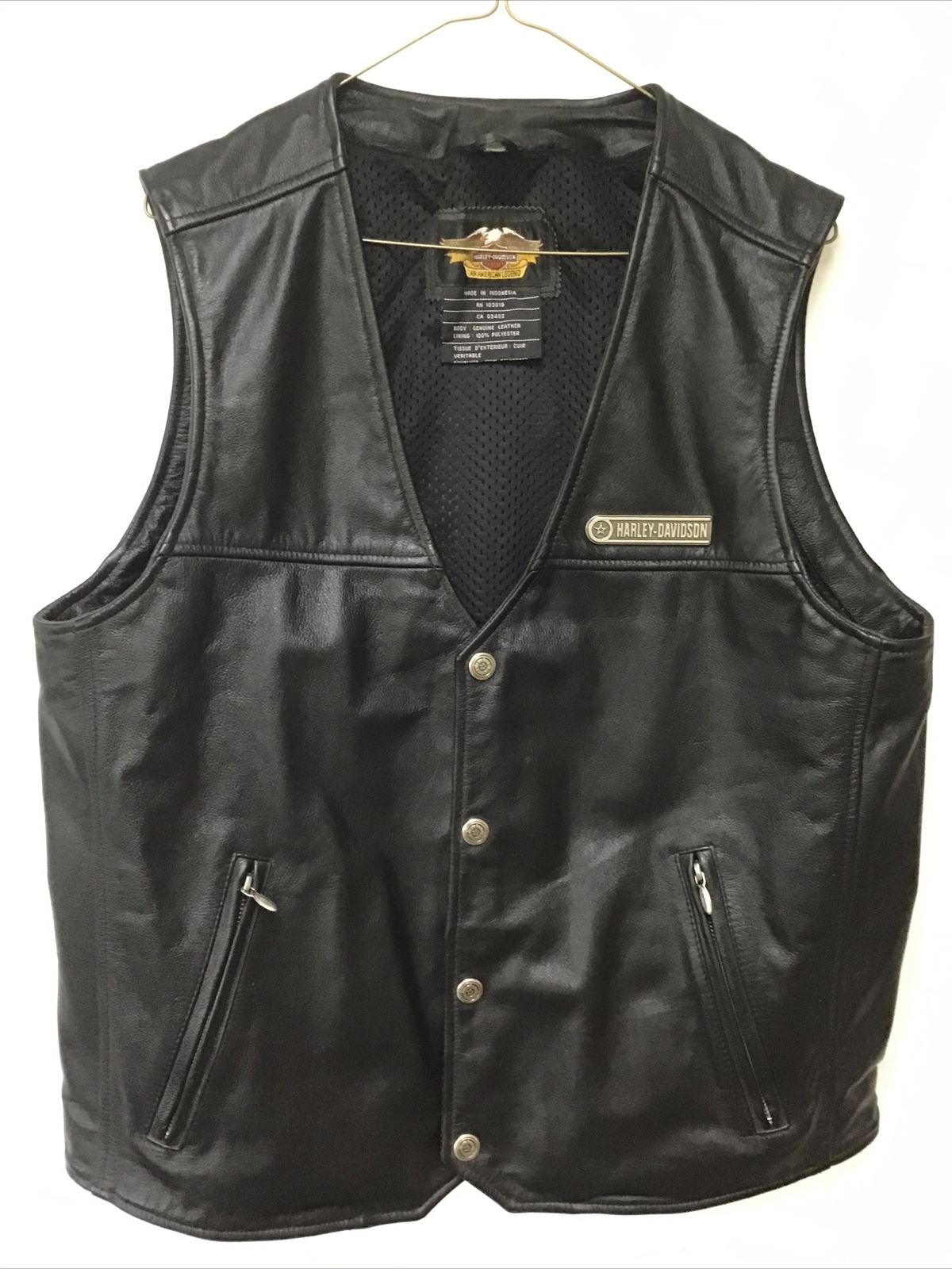 Harley Davidson Leather Vest Men’s Large eBay