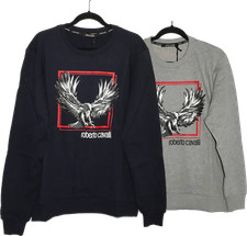 ROBERTO CAVALLI Men's Sweatshirt Eagle Graphic Italy Pullover Gray  Navy NWT
