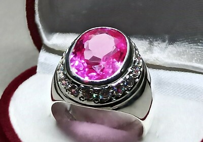 Ovalschliff 18 Karat Rosa Topas Sterlingsilber 925 Handarbeit Topas Herren Schlicht Ring