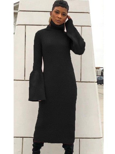 abito lungo invernale donna caldo comodo nero collo alto lupetto 4483 | eBay