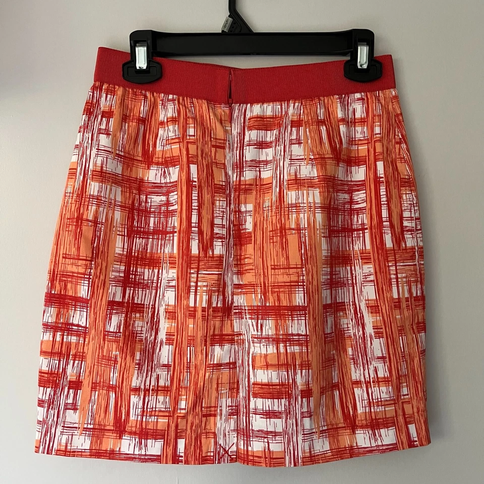 Falda Lápiz Forrada Pure Alfred Sung Blanco Naranja Patrón Talla 4 Cintura Elástica Foto 2 de 4