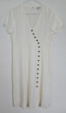 Madewell Off White Linen Blend Button Zip Wrap Midi Dress Women's Size 14