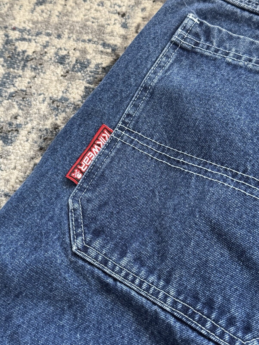 Vintage 90s Kikwear Wide Leg Rave Skater Jeans 36x31 Made in