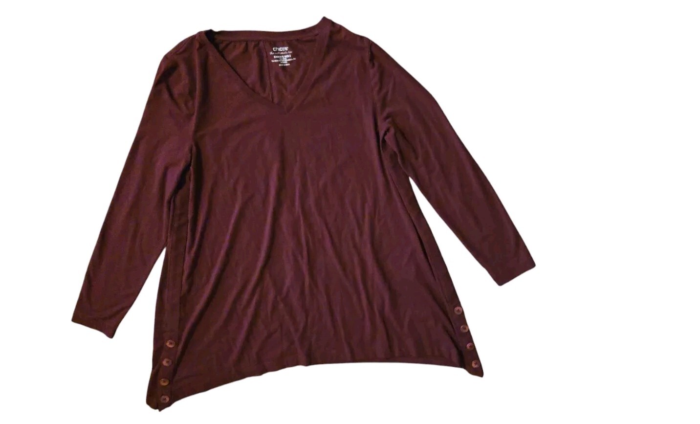 Chico's Size 2 Large Tunic Maroon Pima Cotton/Modal/Spandex Boho Lagen Look
