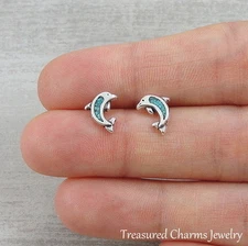 925 Sterling Silver Turquoise Dolphin Post Earrings - Ocean Sea Stud Earrings 