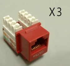 3 Pack Lot - CAT5e Keystone RJ45 110 Punch Down Keystone Snap-In Jack - Red