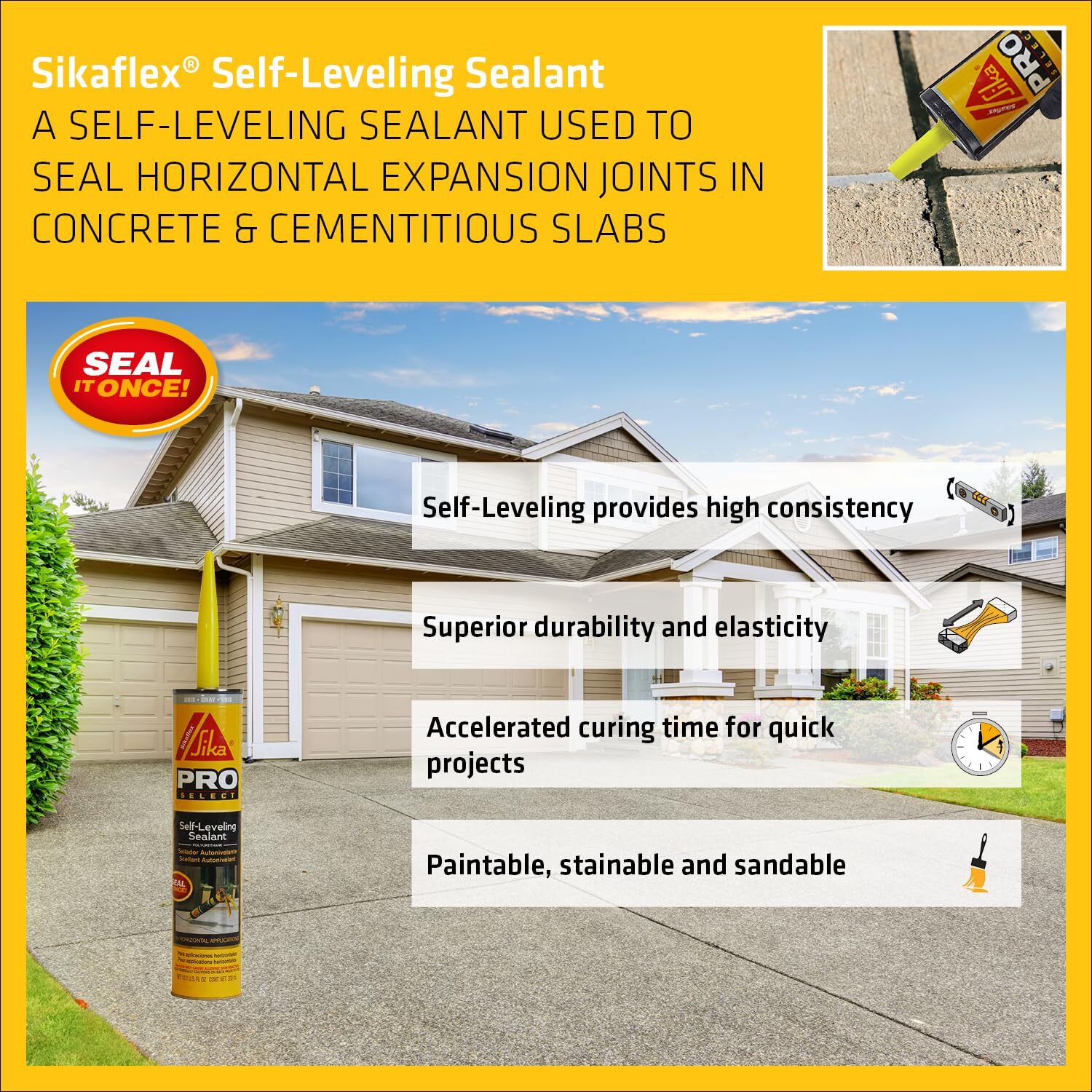 Sikaflex Self Leveling Sealant, Gray, polyurethane with an accelerated