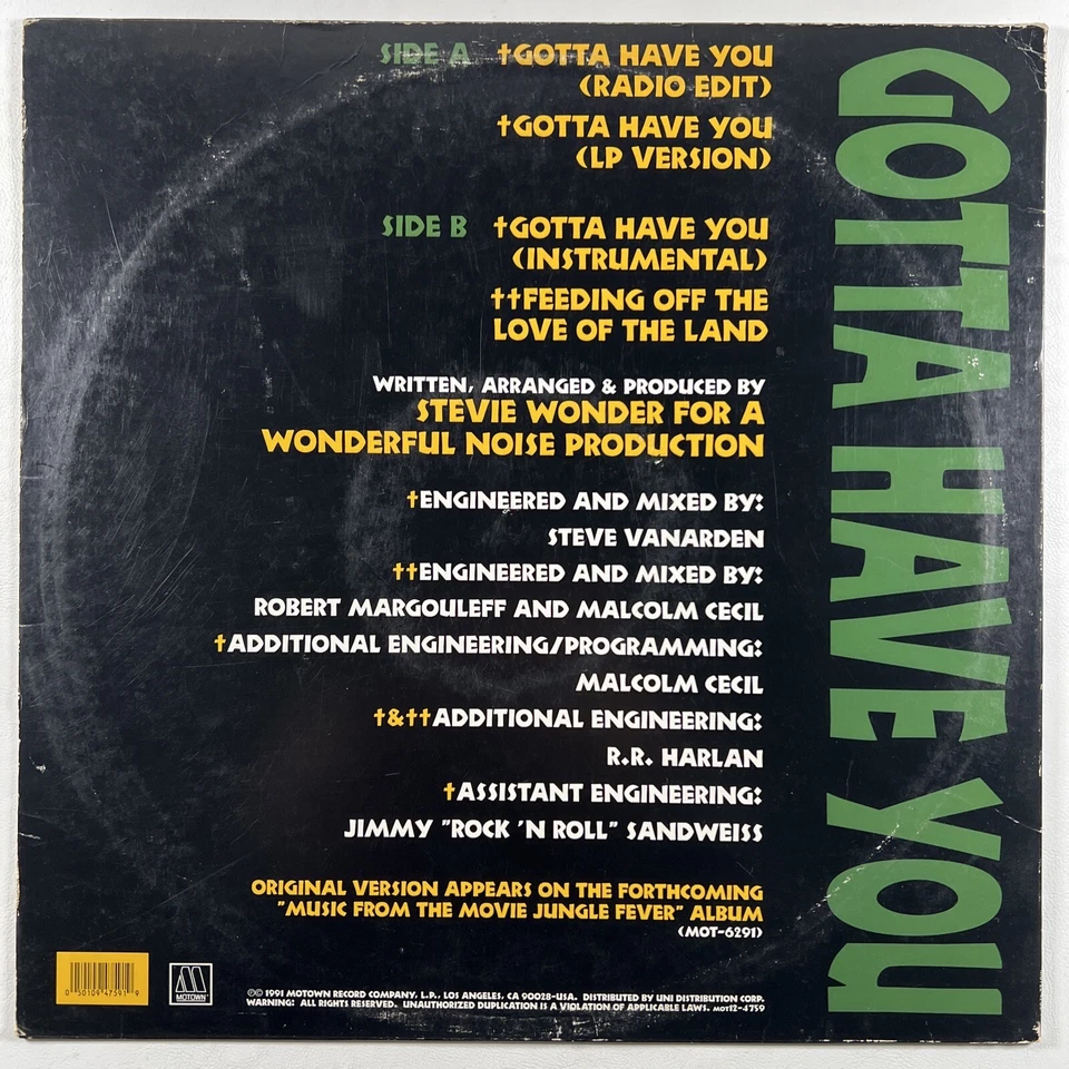 Stevie Wonder “Gotta Have You” LP/Motown Mot12-4759 (NM) 1991 - Image 2 of 4