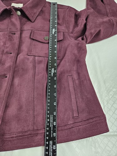 Ann Taylor LOFT Trucker Jacket Women XL Plum Button Up Classic Stretch NWT - Picture 11 of 15