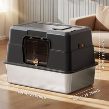 Thick stainless steel fully enclosed black cat toilet, sturdy, bite proof, leak