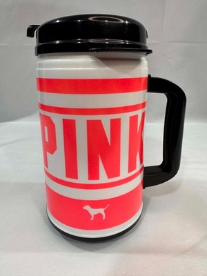 Victoria's Secret PINK Insulated Travel Mug Whirley Neon Pink & White. HTF!!!