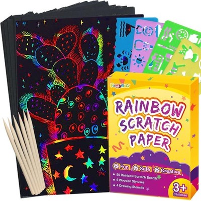 Rainbow Scratch Paper Art Kit - 60 Pcs Crafts for Kids Birthday Easter Party