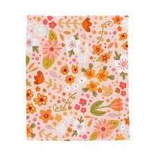 Retro Floral Pattern Blanket Pink Orange Ditsy Flowers Velveteen