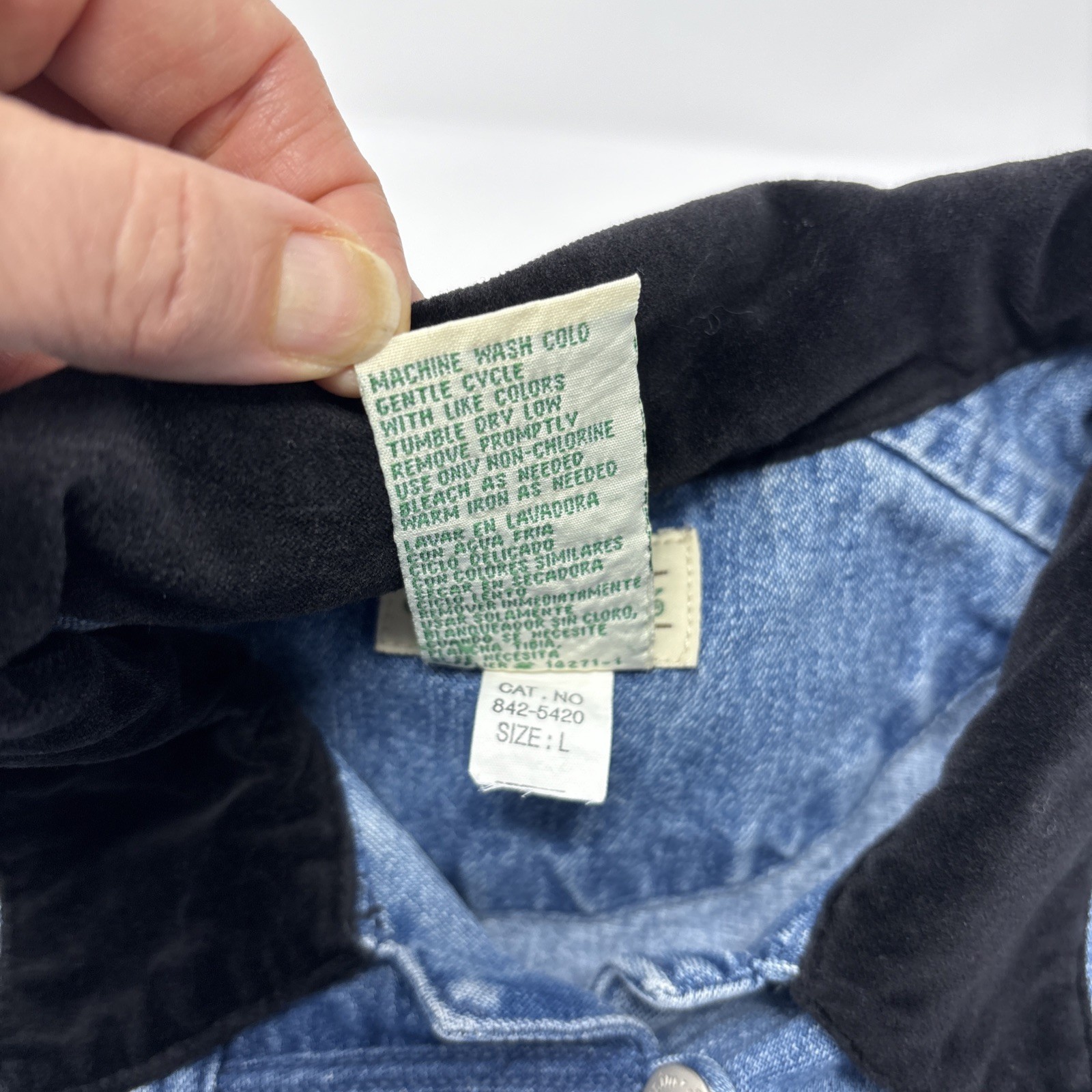 RARE St John's Bay Blue Denim Vest Womens L Black Velvet Collar Button Up Y2K image 8