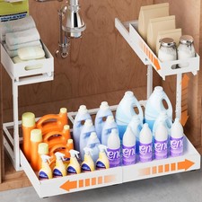 Expandable Under Sink Organizer and Storage, 2 Tier Metal Pull Out