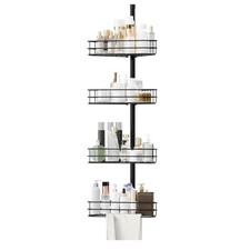 4 Tier Corner Shower Caddy Tension Pole Adjustable Rustproof Bathroom Organizer