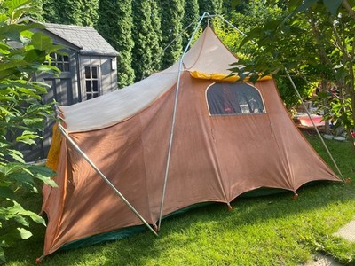 Vintage Camp Mate Canvas Tent Orange 7ft Tall 139x96in Poles