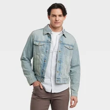 Men's Trucker Jacket - Goodfellow & Co Light Blue M: Denim, Standard