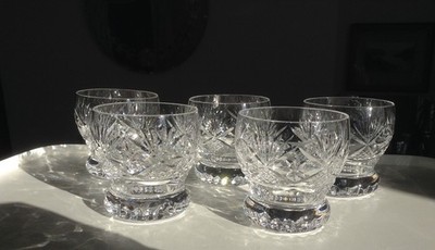 5 Vintage Webb Corbett Crystal 'On The Rocks Prince Regent MCM Whisky Spirituosen Gläser