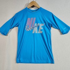 Nike Swim UPF 50 Dri-FIT Rash Guard Top Kids 12-13 Years Blue Turquoise
