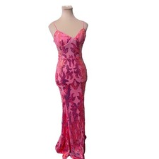 Lulus Women Pink Sequin Mermaid Maxi Dress XS Formal Evening Gown Adjustable