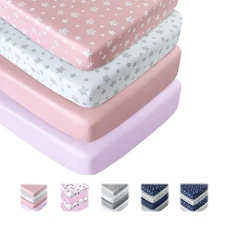 Crib Fitted Sheets for Standard Crib/Toddler Bed Mattresses 4 Pack Multi-color