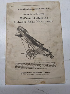 MCCORMICK DEERING CYLINDER RAKE HAY LOADER MANUAL PARTS LIST BOOK 1943 4880C