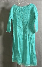 Melange Women's Mint Green Floral Embroidered Kurta Tunic Dress Lace Trim
