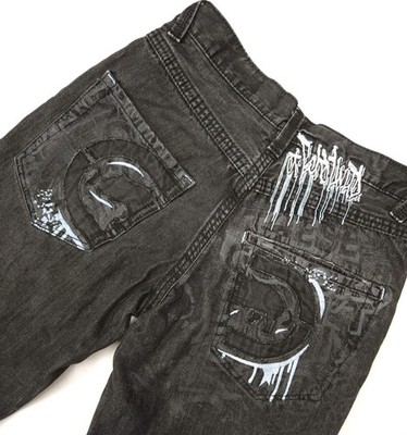 Ecko Unltd Jeans Men's 32 Black Tapered Leg Embroidered Back Pockets Y2K HIP HOP