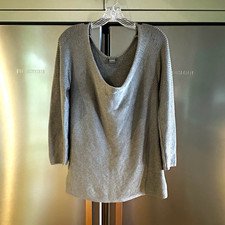 Ann Taylor Women  s Gray Knit Scoop Neck 3/4 Sleeve Pullover Sweater L