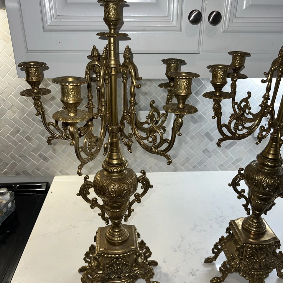 Vintage Italian Bronze Candelabra 7-Light 24” Ornate Rococo Revival Made Italy - Image 2 of 4