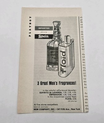 MEM Company 3 Great Fragrances Floid, Emperador Vintage Magazine Print Ad 1963