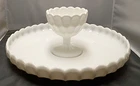 Vintage Fenton Thumbprint Milk Glass Chip & Dip Set Rare 12"D