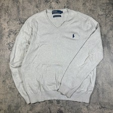 Vintage 90s Men  s Med Polo Ralph Lauren V-Neck Cotton Sweater Jumper Long Sleeve