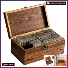 MyGift Rustic Dark Brown Wood Retro Audio Cassette Tape Storage Box with Antique