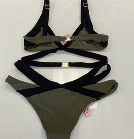 Agent Provocateur Mazzy Bikini Set AP 3  Medium Green Black Cutout Medium 6-8