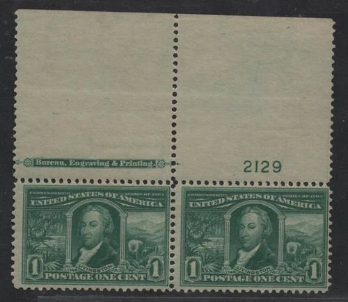 US 1903 SCOTT #323 PAIR WITH PLATE # INSCRIPTION MINT NEVER HINGED