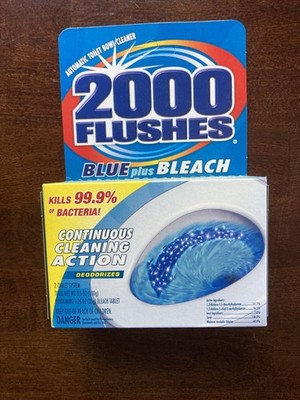 2000 Flushes Automatic Toilet Bowl Cleaner Blue plus Bleach 2 Tablets in 1 Box