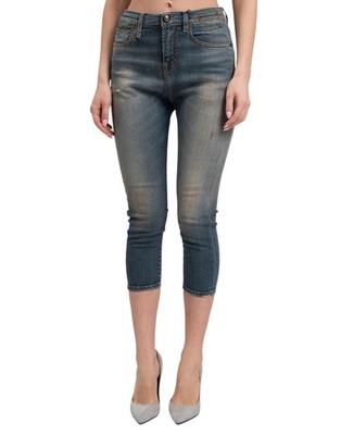 R13 The Drop Damen Jeans 25 Crosby Verblasst Dirty Kurz Geschnitten Denim RRP440