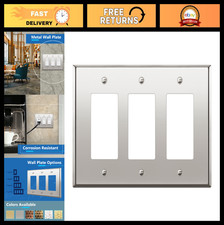 Mid-Size 3-Gang Metal Wall Plate for Decorator Switches  Receptacles, Durable D